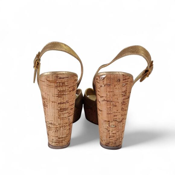 Dani Black Gold Leather Cork Platform Wedge Sandals 7.5M Made in Brazil - Picture 14 of 14